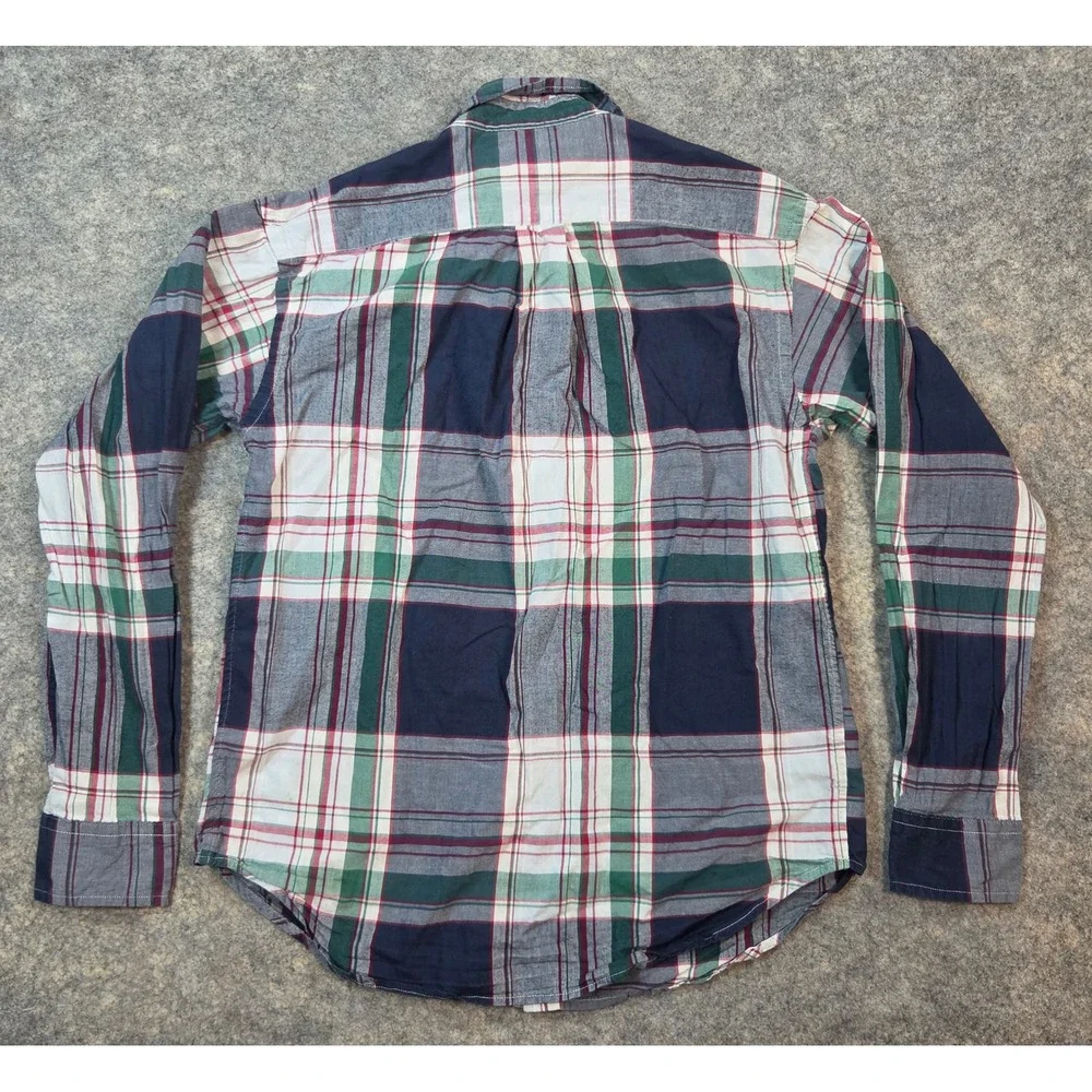 Ralph Lauren Boys Plaid Button Down Shirt Navy Green Red Cotton Size M 12/14